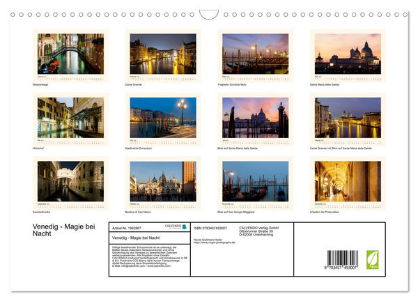 Produktbild: Venedig - Magie bei Nacht (Wandkalender 2026 DIN A3 quer), CALVENDO Monatskalender