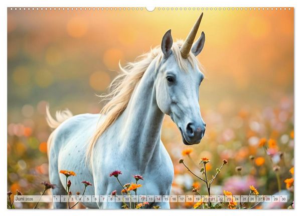 Produktbild: Einhorn Zauberwelt - Die m&auml;rchenhafte Welt der KI Einh&ouml;rner (Wandkalender 2026 DIN A2 quer), CALVENDO Monatskalender