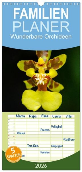 Produktbild: Familienplaner 2026 - Wunderbare Orchideen mit 5 Spalten (Wandkalender, 21 x 45 cm) CALVENDO