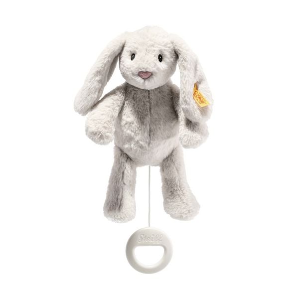 Steiff 242465 - Soft Cuddly Friends My first Steiff Hoppie Hase, Spieluhr, hellgrau, 26 cm