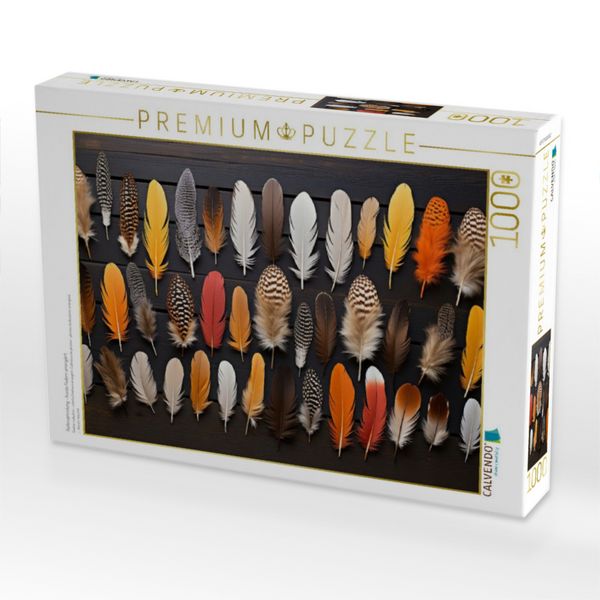 Produktbild: CALVENDO Puzzle Federsammlung - bunte Federn arrangiert | 1000 Teile Lege-Gr&ouml;&szlig;e 64x48cm Foto-Puzzle f&uuml;r gl&uuml;ckliche Stunden