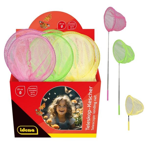 Produktbild: Idena Kescher Teleskop gelb pink hellgr&uuml;n &Oslash;20x83cm 3fach sortiert