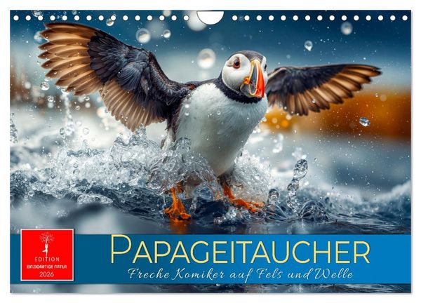 Produktbild: Papageitaucher - Freche Komiker auf Fels und Welle (Wandkalender 2026 DIN A4 quer), CALVENDO Monatskalender