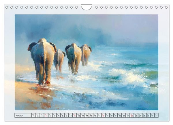 Produktbild: Elefanten am Strand. Zwischen Wellen, Sonne und Sand (Wandkalender 2027 DIN A4 quer), CALVENDO Monatskalender