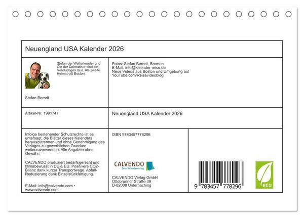 Produktbild: Neuengland USA Kalender 2026 (Tischkalender 2026 DIN A5 quer), CALVENDO Monatskalender