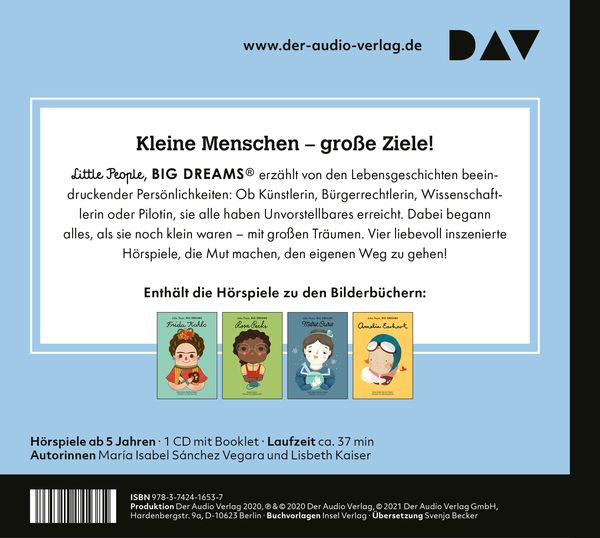 Produktbild: Little People, Big Dreams&reg; &ndash; Teil 3: Frida Kahlo, Rosa Parks, Marie Curie, Amelia Earhart