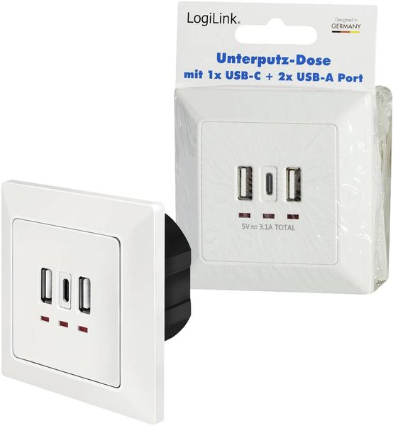 2USB 2U-449221 Unterputz-Dose mit USB-C®, mit USB-Ladeausgang Weiß