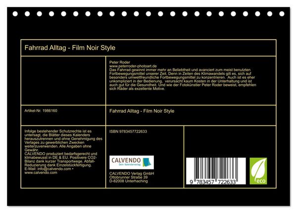 Produktbild: Fahrrad Alltag - Film Noir Style (Tischkalender 2026 DIN A5 quer), CALVENDO Monatskalender