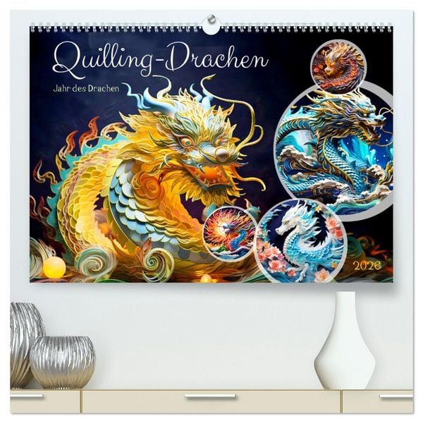 Produktbild: Quilling-Drachen - Jahr des Drachen (hochwertiger Premium Wandkalender 2026 DIN A2 quer), Kunstdruck in Hochglanz