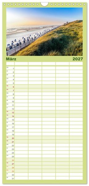 Produktbild: Familienplaner 2027 - SYLT D&uuml;nenwege mit 5 Spalten (Wandkalender, 21 x 45 cm) CALVENDO