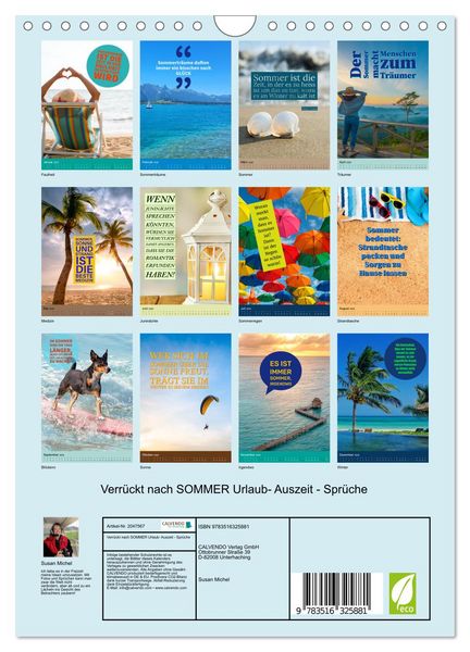 Produktbild: Verr&uuml;ckt nach SOMMER Urlaub- Auszeit - Spr&uuml;che (Wandkalender 2026 DIN A4 hoch), CALVENDO Monatskalender
