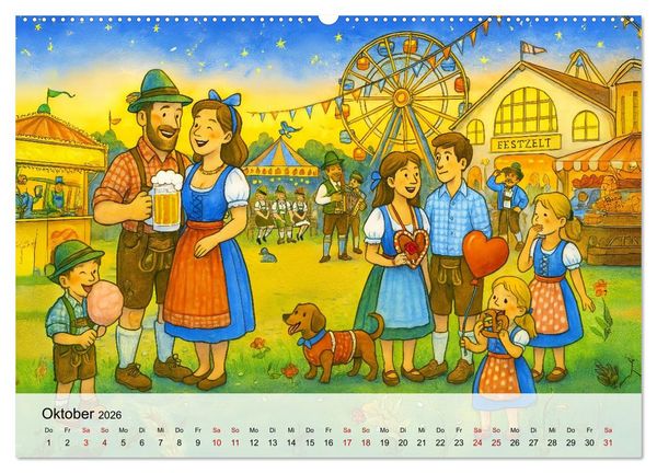 Produktbild: Bayrische Wimmelbilder - Wo Heimat lebendig wird (hochwertiger Premium Wandkalender 2026 DIN A2 quer), Kunstdruck in Hochglanz
