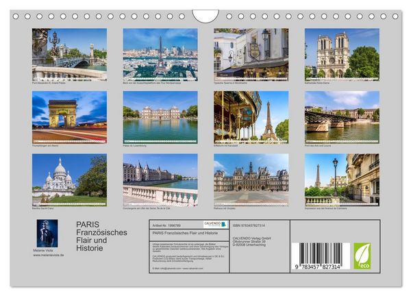 Produktbild: PARIS Franz&ouml;sisches Flair und Historie (Wandkalender 2026 DIN A4 quer), CALVENDO Monatskalender