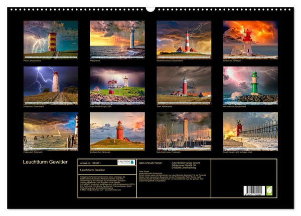 Produktbild: Leuchtturm Gewitter (Wandkalender 2026 DIN A2 quer), CALVENDO Monatskalender