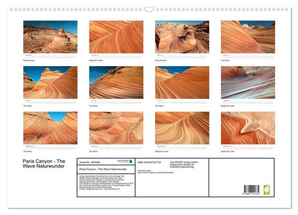 Produktbild: Paria Canyon - The Wave Naturwunder (Wandkalender 2026 DIN A2 quer), CALVENDO Monatskalender