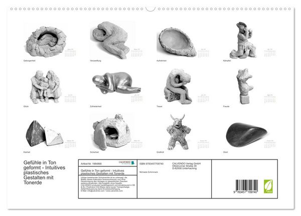 Produktbild: Gef&uuml;hle in Ton geformt - Intuitives plastisches Gestalten mit Tonerde (hochwertiger Premium Wandkalender 2026 DIN A2 quer), Kunstdruck in Hochglanz