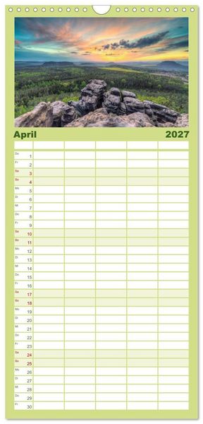 Produktbild: Familienplaner 2027 - Wundersch&ouml;nes Elbsandsteingebirge mit 5 Spalten (Wandkalender, 21 x 45 cm) CALVENDO