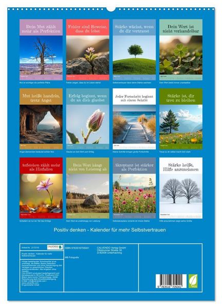 Produktbild: Positiv denken - Kalender f&uuml;r mehr Selbstvertrauen (hochwertiger Premium Wandkalender 2026 DIN A2 hoch), Kunstdruck in Hochglanz