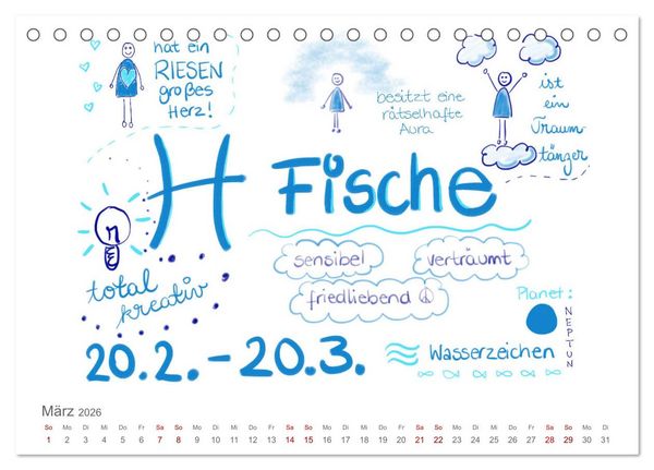 Produktbild: Sternzeichen-Kalender (Tischkalender 2026 DIN A5 quer), CALVENDO Monatskalender