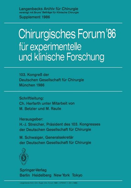 Produktbild: 103. Kongre&szlig; der Deutschen Gesellschaft f&uuml;r Chirurgie M&uuml;nchen, 23.-26. April 1986