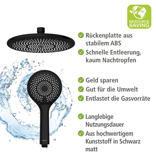 Produktbild: Duschsystem Watersaving Schwarz, bis zu 40 % Wasserersparnis