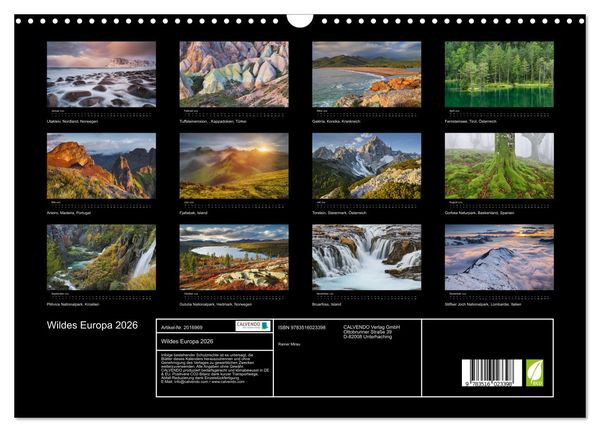 Produktbild: Wildes Europa 2026 (Wandkalender 2026 DIN A3 quer), CALVENDO Monatskalender