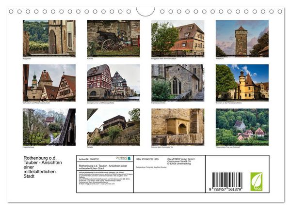 Produktbild: Rothenburg o.d. Tauber - Ansichten einer mittelalterlichen Stadt (Wandkalender 2026 DIN A4 quer), CALVENDO Monatskalender