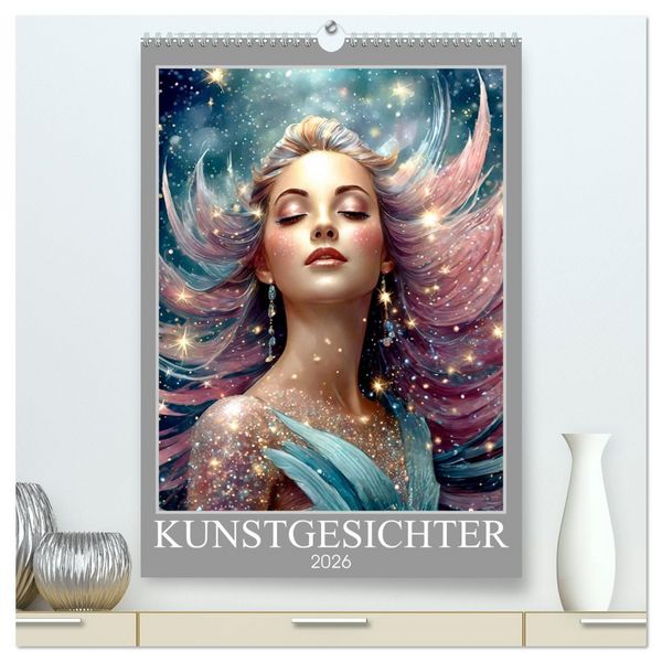 Kunstgesichter (hochwertiger Premium Wandkalender 2026 DIN A2 hoch), Kunstdruck in Hochglanz