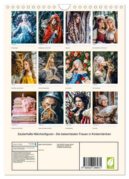 Produktbild: Zauberhafte M&auml;rchenfiguren - Die bekanntesten Frauen in Kinderm&auml;rchen (Wandkalender 2026 DIN A4 hoch), CALVENDO Monatskalender