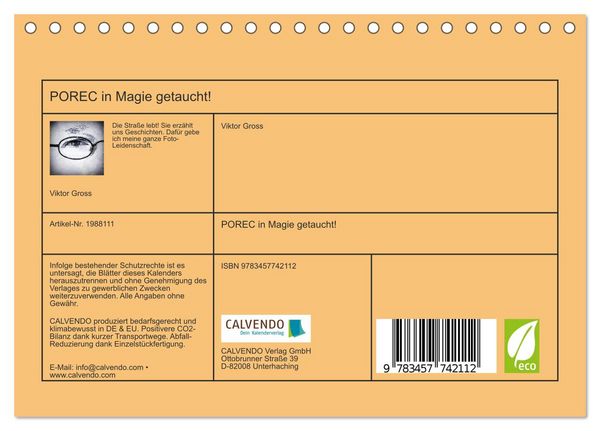 Produktbild: POREC in Magie getaucht! (Tischkalender 2026 DIN A5 quer), CALVENDO Monatskalender