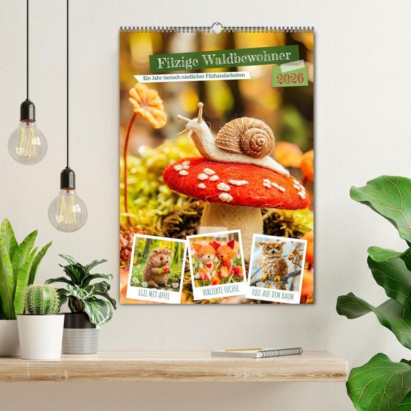 Produktbild: Filzige Waldbewohner - Ein Jahr tierisch niedlicher Filzhandarbeiten (Wandkalender 2026 DIN A2 hoch), CALVENDO Monatskalender