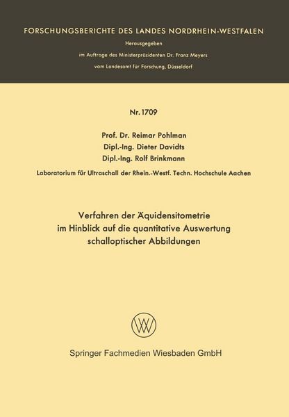 Produktbild: Verfahren der &Auml;quidensitometrie im Hinblick auf die quantitative Auswertung schalloptischer Abbildungen