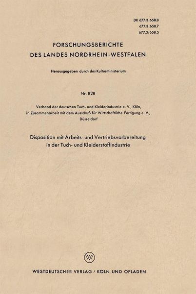 Produktbild: Disposition mit Arbeits- und Vertriebsvorbereitung in der Tuch- und Kleiderstoffindustrie