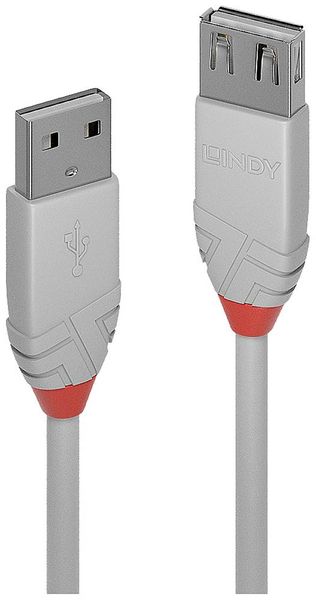 LINDY USB-Kabel USB 2.0 USB-A Stecker, USB-A Buchse 0.20m Grau 36710