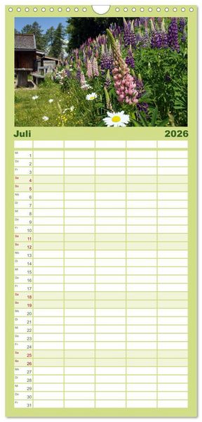Produktbild: Familienplaner 2026 - Zauber der Berglandschaft mit 5 Spalten (Wandkalender, 21 x 45 cm) CALVENDO