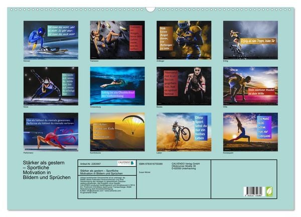 Produktbild: St&auml;rker als gestern &ndash; Sportliche Motivation in Bildern und Spr&uuml;chen (Wandkalender 2027 DIN A2 quer), CALVENDO Monatskalender