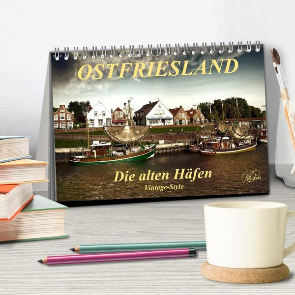 Produktbild: Ostfriesland - die alten H&auml;fen, Vintage-Style (Tischkalender 2026 DIN A5 quer), CALVENDO Monatskalender
