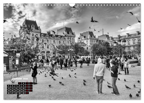 Produktbild: Paris-Impressionen in Schwarz-Wei&szlig; (Wandkalender 2026 DIN A3 quer), CALVENDO Monatskalender