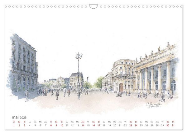 Produktbild: BORDEAUX, promenade dessin&eacute;e (Calendrier mural 2026 DIN A3 vertical), CALVENDO calendrier mensuel
