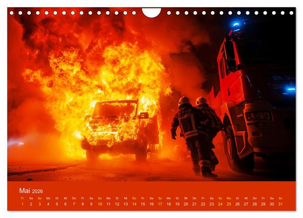 Produktbild: Feuer und Flamme - Feuerwehrkalender (Wandkalender 2026 DIN A4 quer), CALVENDO Monatskalender