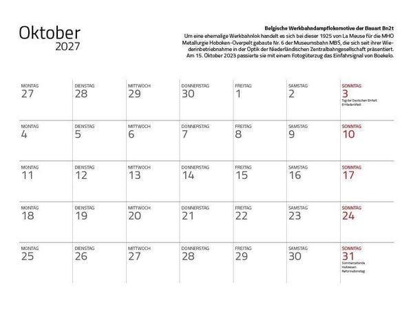 Produktbild: Dampfloks in Farbe 2027 Eintragkalender