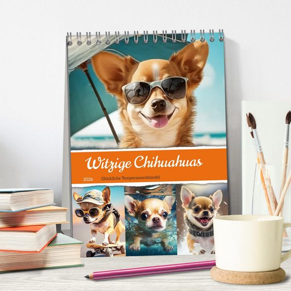 Produktbild: Witzige Chihuahuas. Gl&uuml;ckliche Temperamentb&uuml;ndel (Tischkalender 2026 DIN A5 hoch), CALVENDO Monatskalender