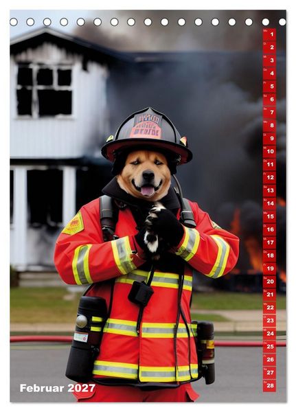 Produktbild: Feuerwehr - Tierischer Feuerwehrkalender (Tischkalender 2027 DIN A5 hoch), CALVENDO Monatskalender