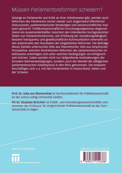 Produktbild: M&uuml;ssen Parlamentsreformen scheitern?
