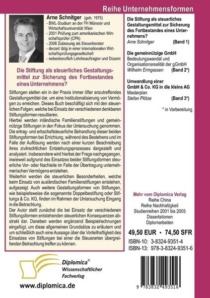 Produktbild: Die Stiftung als steuerliches Gestaltungsmittel zur Sicherung des Fortbestandes eines Unternehmens?