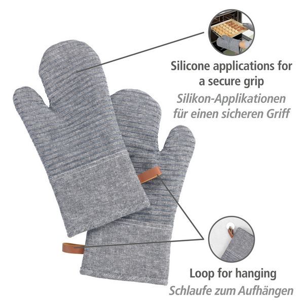 Produktbild: Topfhandschuhe Mod. Ada Stripes Grau, Silikonstreifen f&uuml;r sicheren Griff