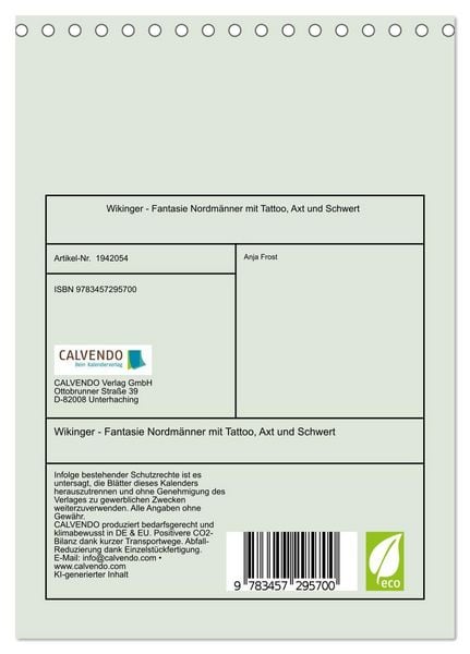 Produktbild: Wikinger - Fantasie Nordm&auml;nner mit Tattoo, Axt und Schwert (Tischkalender 2026 DIN A5 hoch), CALVENDO Monatskalender