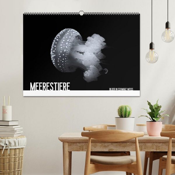 Produktbild: Meerestiere Bilder in Schwarz Weiss (Wandkalender 2026 DIN A2 quer), CALVENDO Monatskalender