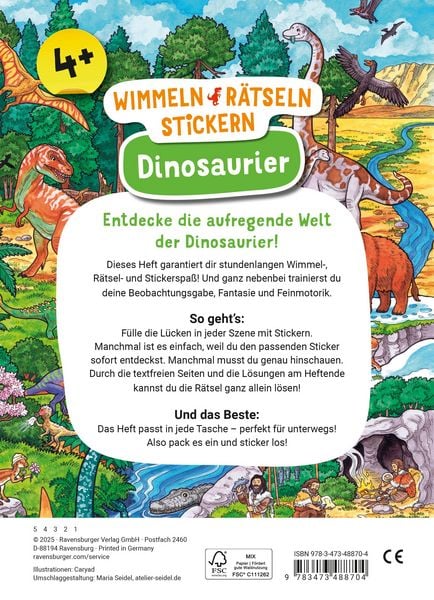 Produktbild: Wimmeln, R&auml;tseln, Stickern: Dinosaurier