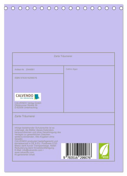 Produktbild: Zarte Tr&auml;umerei (Tischkalender 2026 DIN A5 hoch), CALVENDO Monatskalender